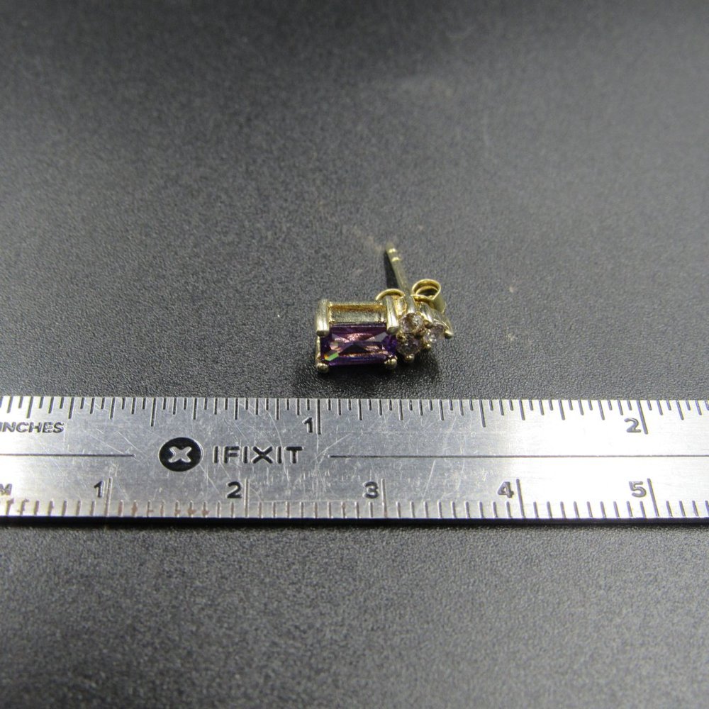 Sterling Silver Gold Plated Rectangle Purple Cz E… - image 5
